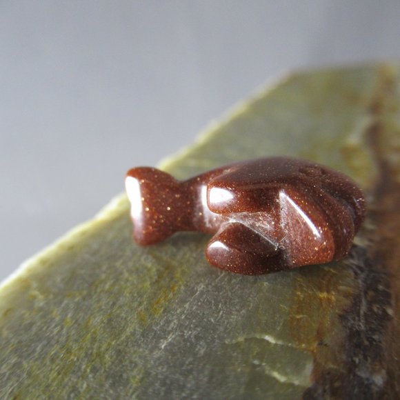 Goldstone Porpoise Charm, Carved Stone Dolphin - Picture 6 of 6